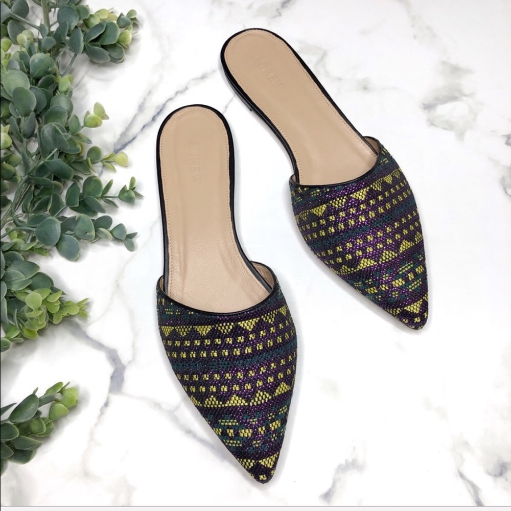 J. CREW Metallic Harper Woven Mules